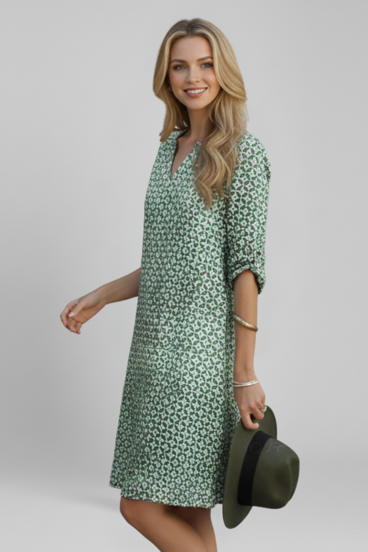 Women’s Dress with V Neckline and Short Sleeves