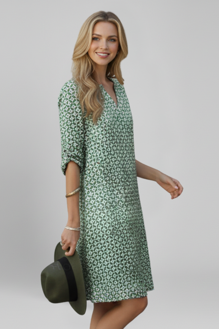 Women’s Dress with V Neckline and Short Sleeves