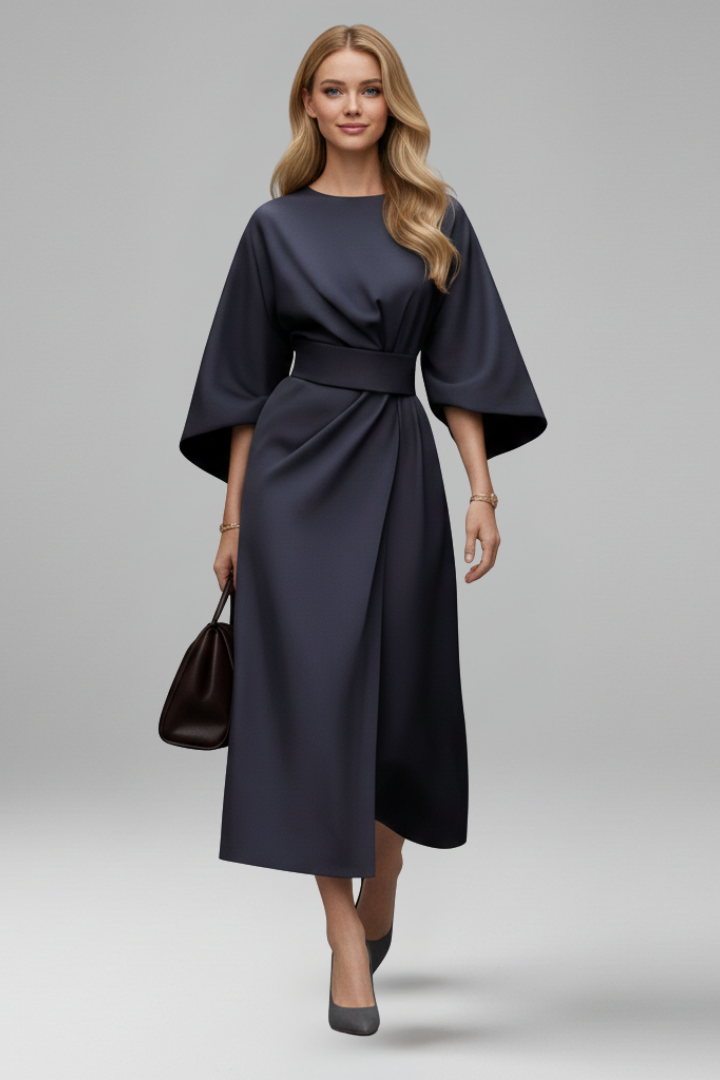 Women’s Dress with Wide Sleeves and Waist Tie