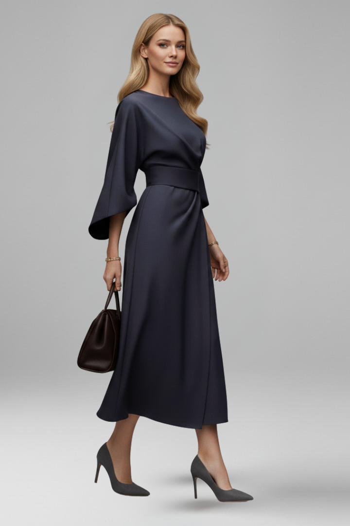 Women’s Dress with Wide Sleeves and Waist Tie