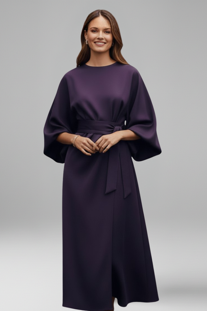 Women’s Dress with Wide Sleeves and Waist Tie