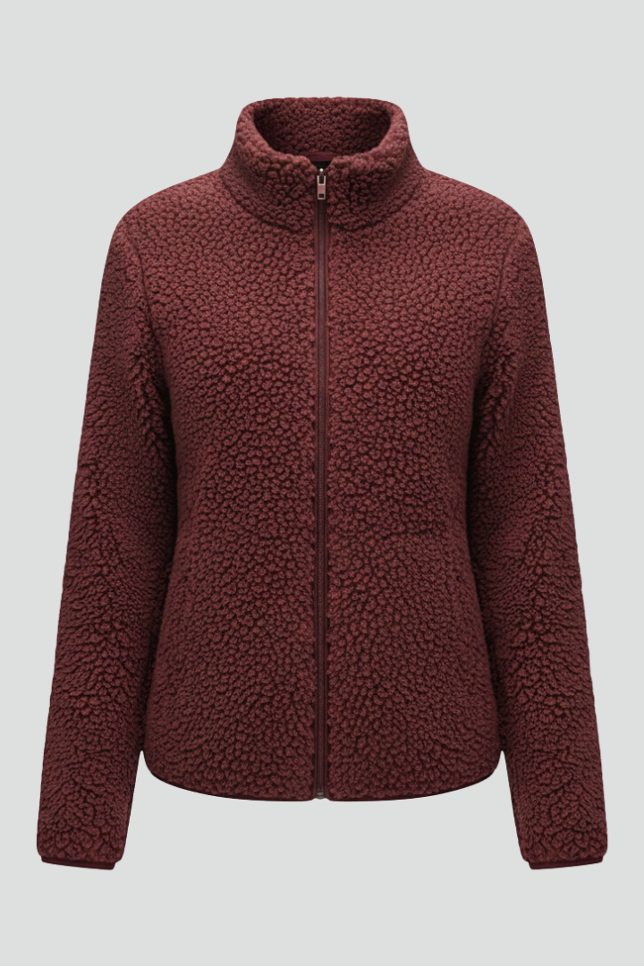 Women's Fleece Jacket with Stand-Up Collar and Zip Fastening