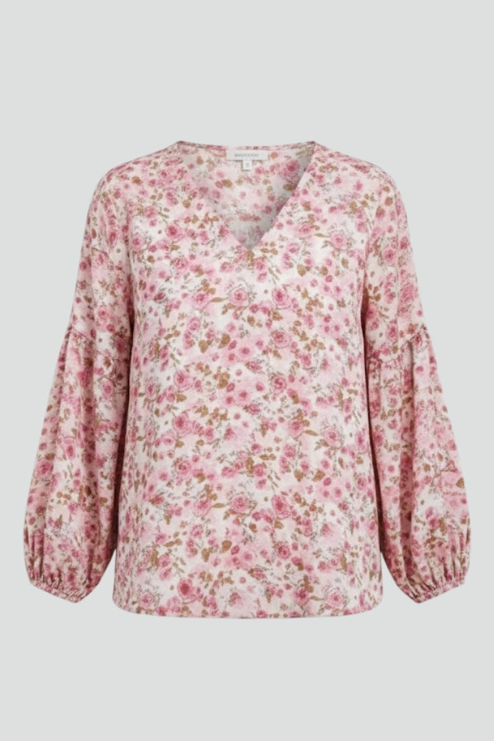 Women’s Floral Blouse with V Neck and Relaxed Fit