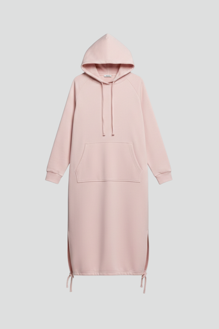 Women’s Hoodie Dress with Drawstring Hem and Kangaroo Pocket