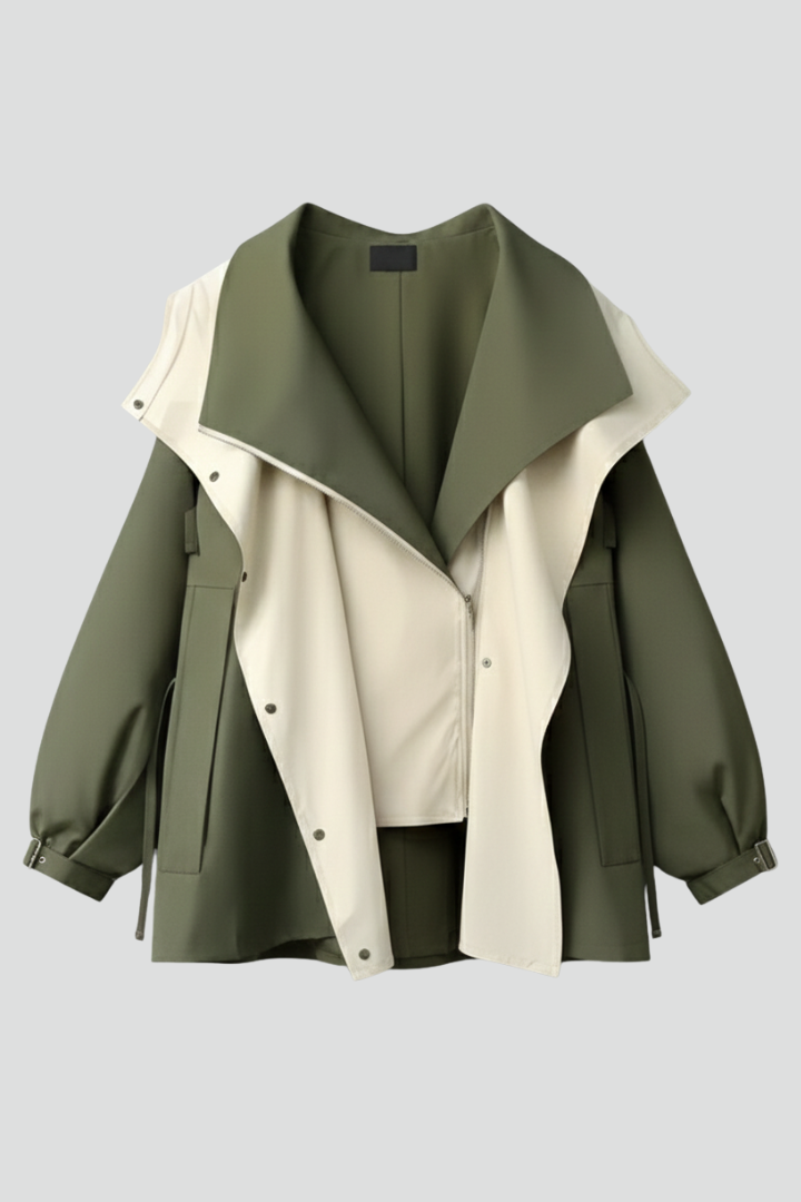 Women’s Jacket with Layered Collar and Front Buttons