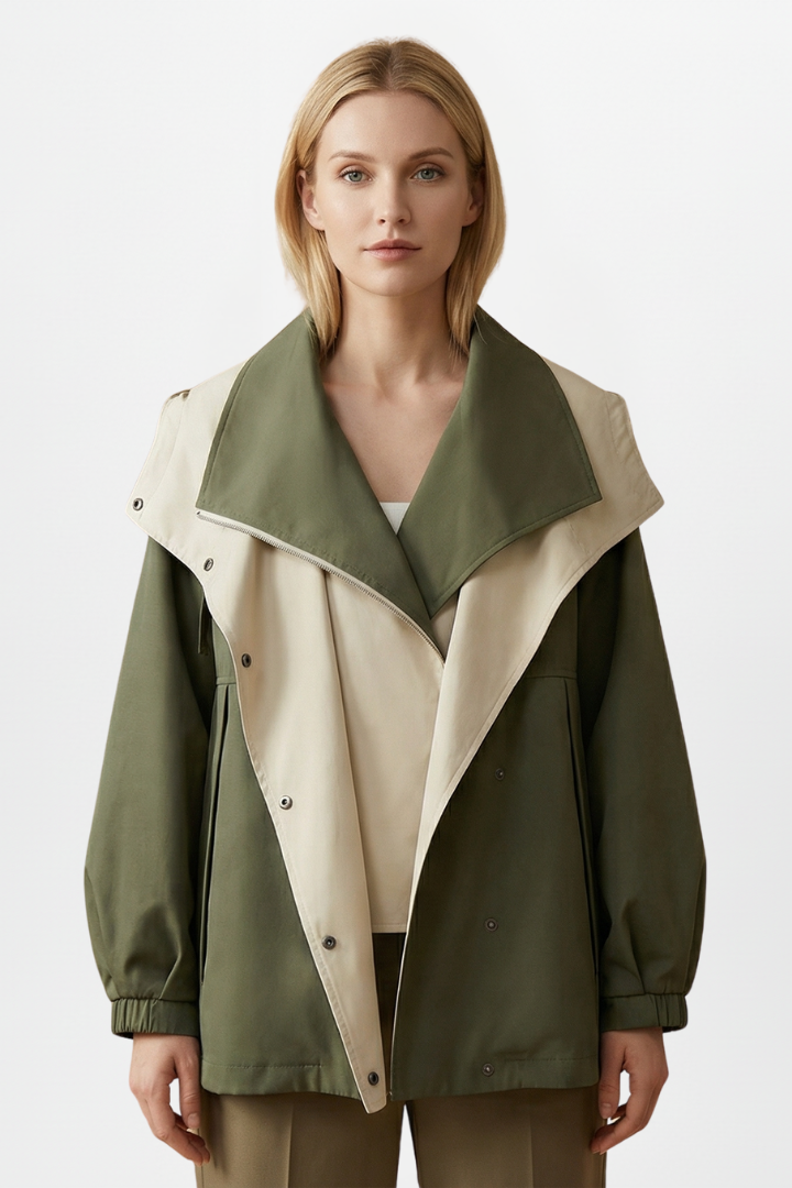 Women’s Jacket with Layered Collar and Front Buttons