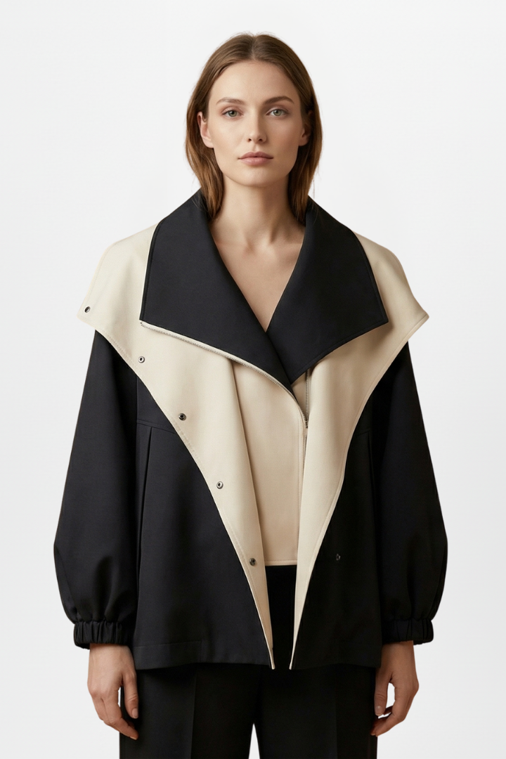 Women’s Jacket with Layered Collar and Front Buttons