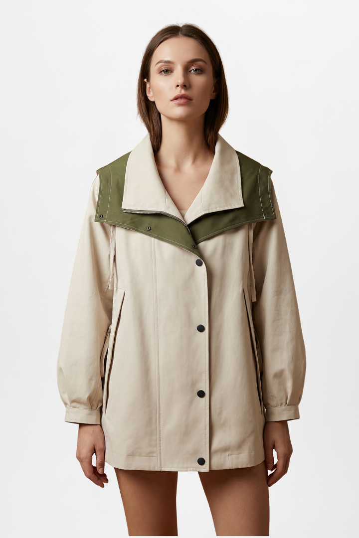 Women’s Jacket with Layered Collar and Front Buttons