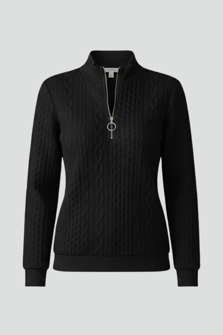 Women’s Jumper with Zip Neck and Cable Knit Texture