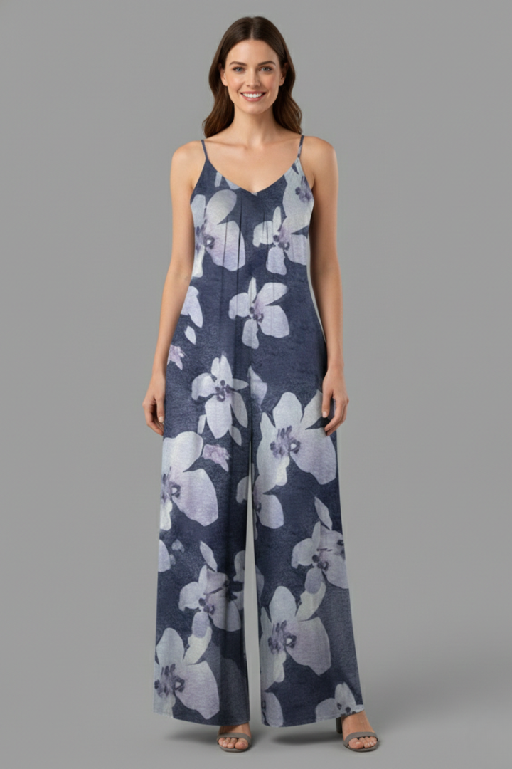 Women’s Jumpsuit with Adjustable Straps and Printed Surface