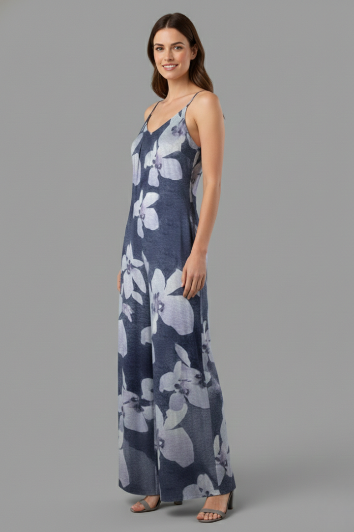 Women’s Jumpsuit with Adjustable Straps and Printed Surface