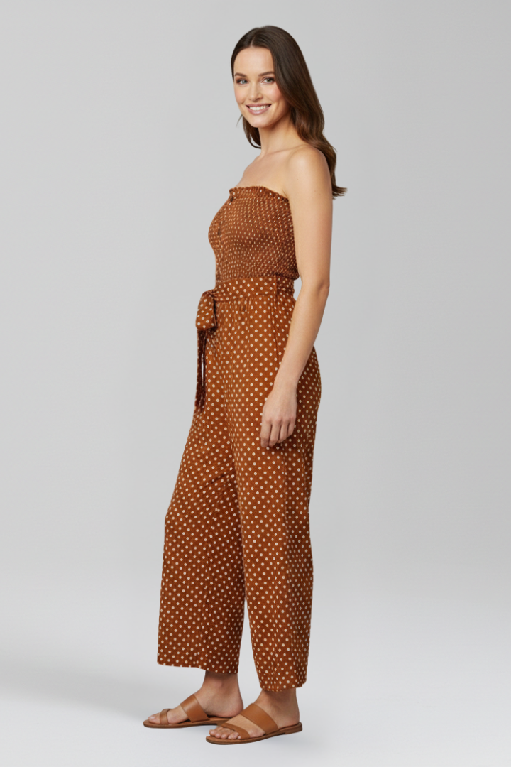 Women’s Jumpsuit with Bandeau Neckline and Button Front