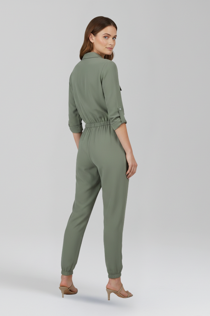 Women’s Jumpsuit with Button Placket and Elasticated Waist