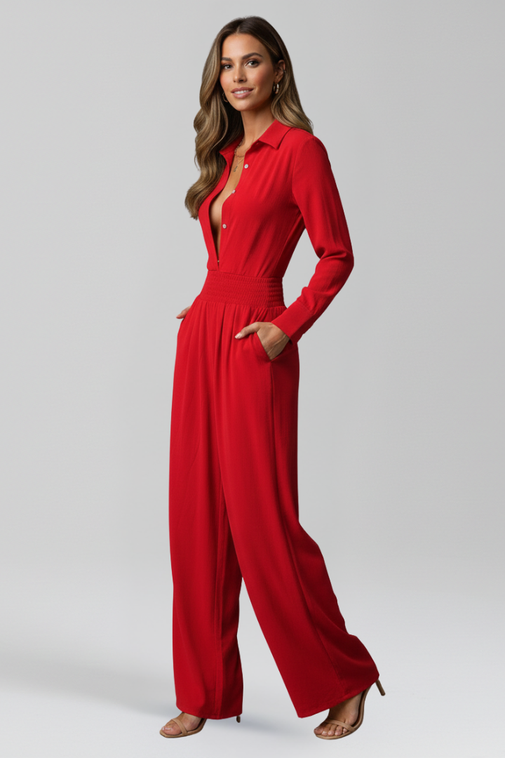 Women’s Jumpsuit with Collar Neck and Long Sleeves