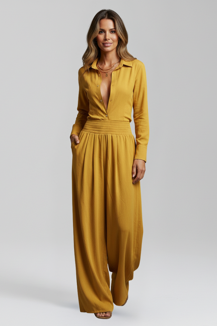 Women’s Jumpsuit with Collar Neck and Long Sleeves