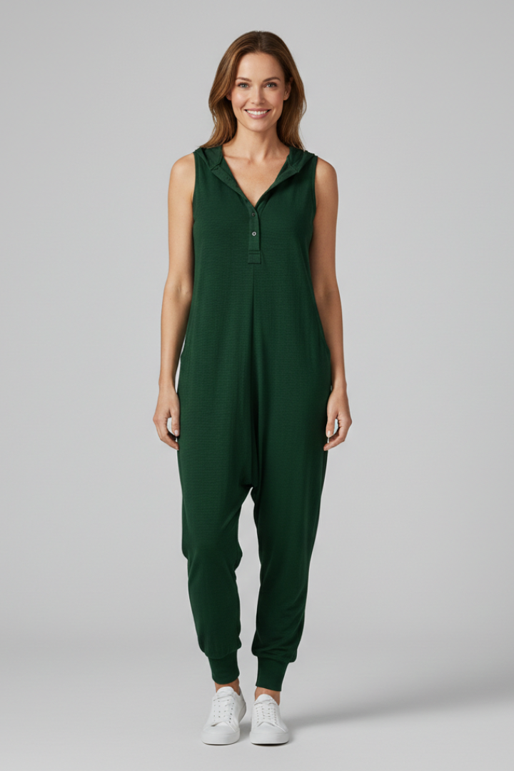 Women’s Jumpsuit with Hood and Button Closure
