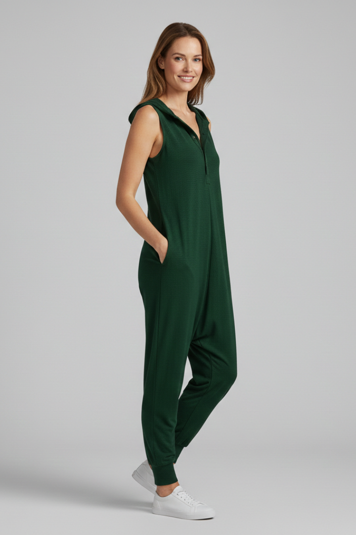 Women’s Jumpsuit with Hood and Button Closure