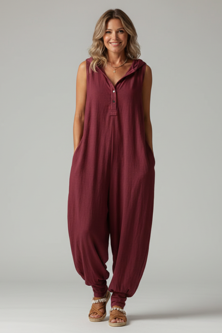 Women’s Jumpsuit with Hood and Button Closure