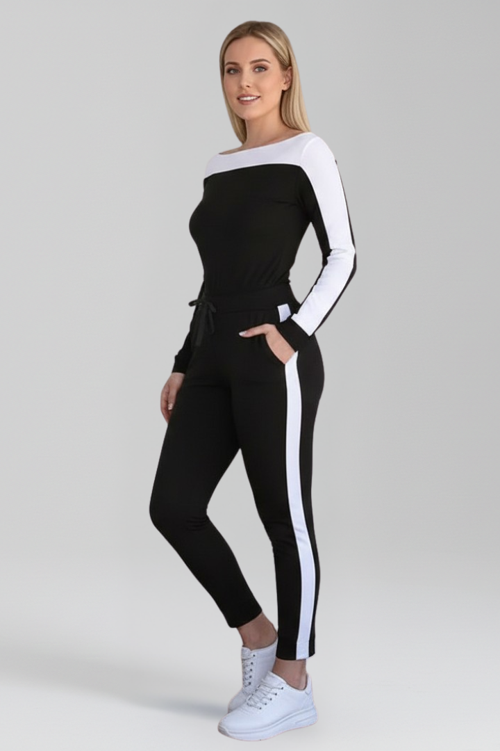 Women’s Jumpsuit with Hooded Neckline and Side Stripes