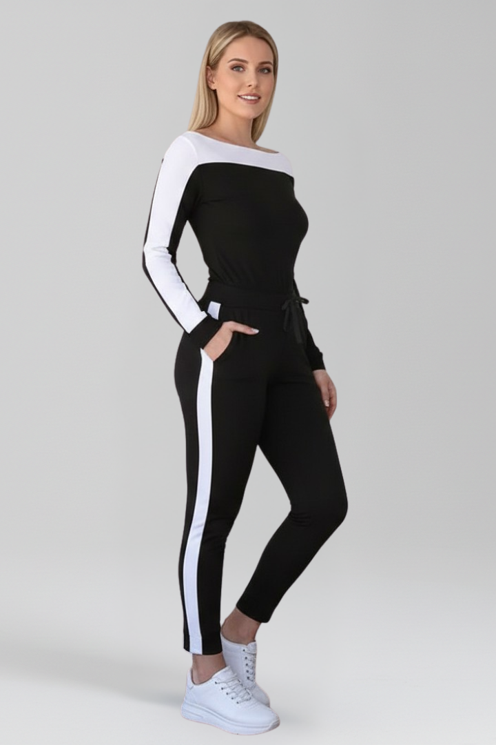 Women’s Jumpsuit with Hooded Neckline and Side Stripes