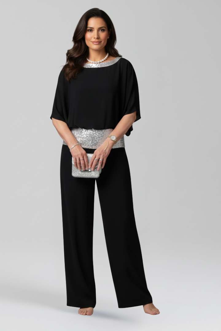 Women’s Jumpsuit with Layered Top and Textured Surface