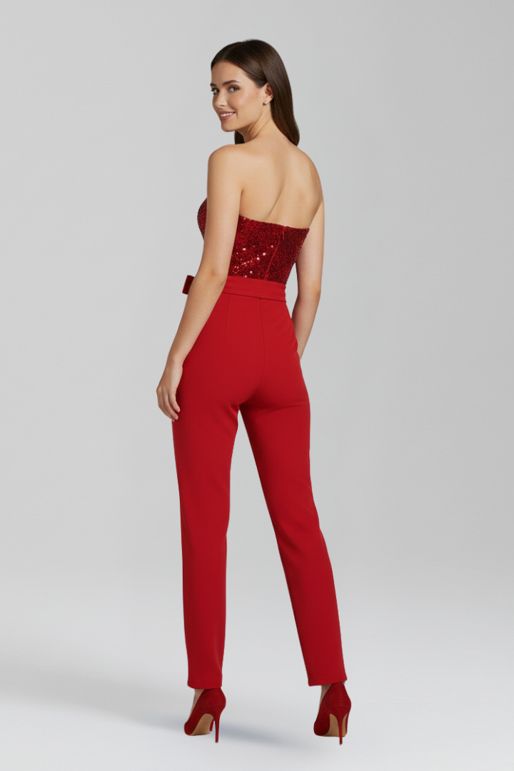 Women’s Jumpsuit with One-Shoulder Neckline and Tied Waist