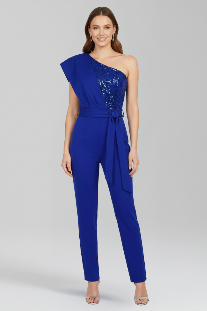 Women’s Jumpsuit with One-Shoulder Neckline and Tied Waist