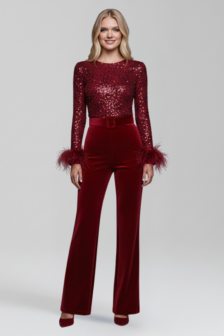 Women’s Jumpsuit with Round Neck and Flared Legs