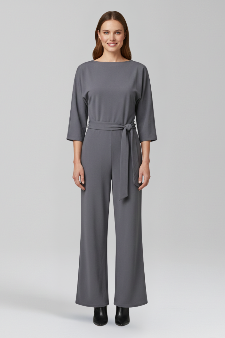 Women’s Jumpsuit with Round Neck and Waist Belt