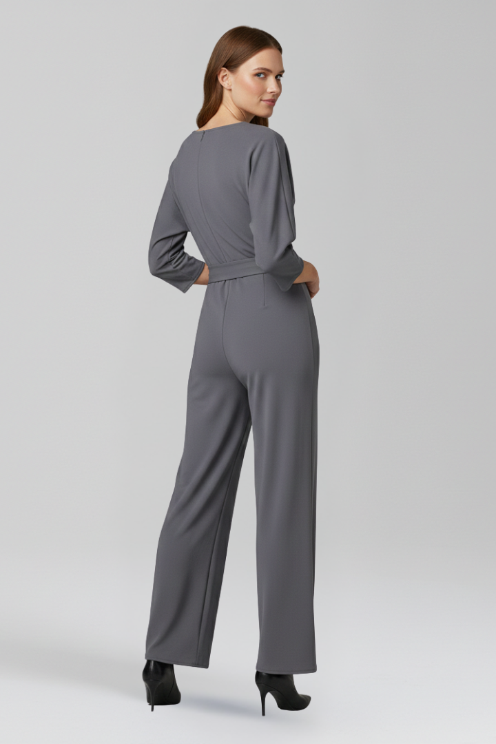 Women’s Jumpsuit with Round Neck and Waist Belt