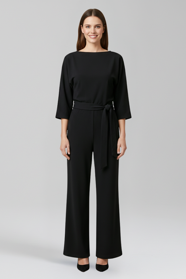 Women’s Jumpsuit with Round Neck and Waist Belt