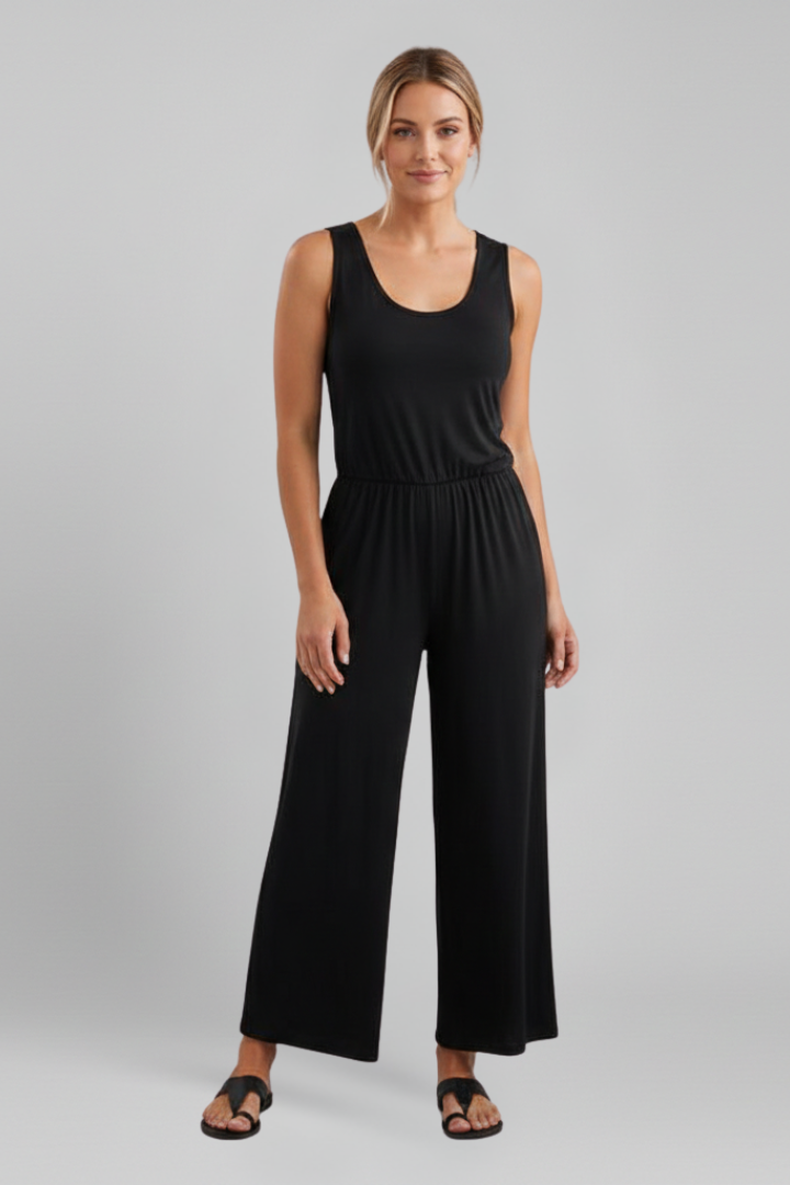 Women’s Jumpsuit with Round Neckline and Elastic Waist