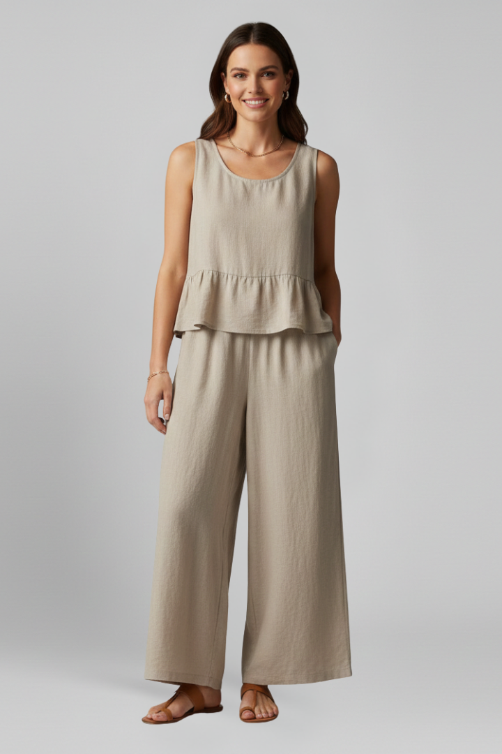 Women’s Jumpsuit with Round Neckline and Ruffled Hem