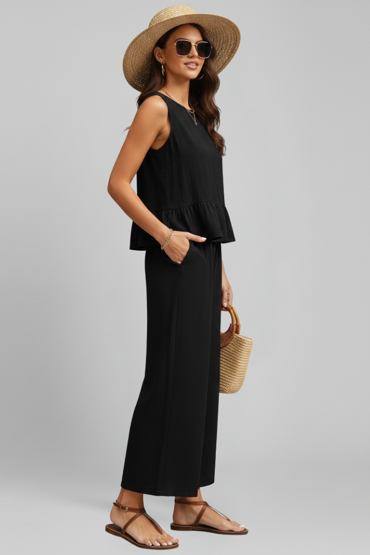 Women’s Jumpsuit with Round Neckline and Ruffled Hem