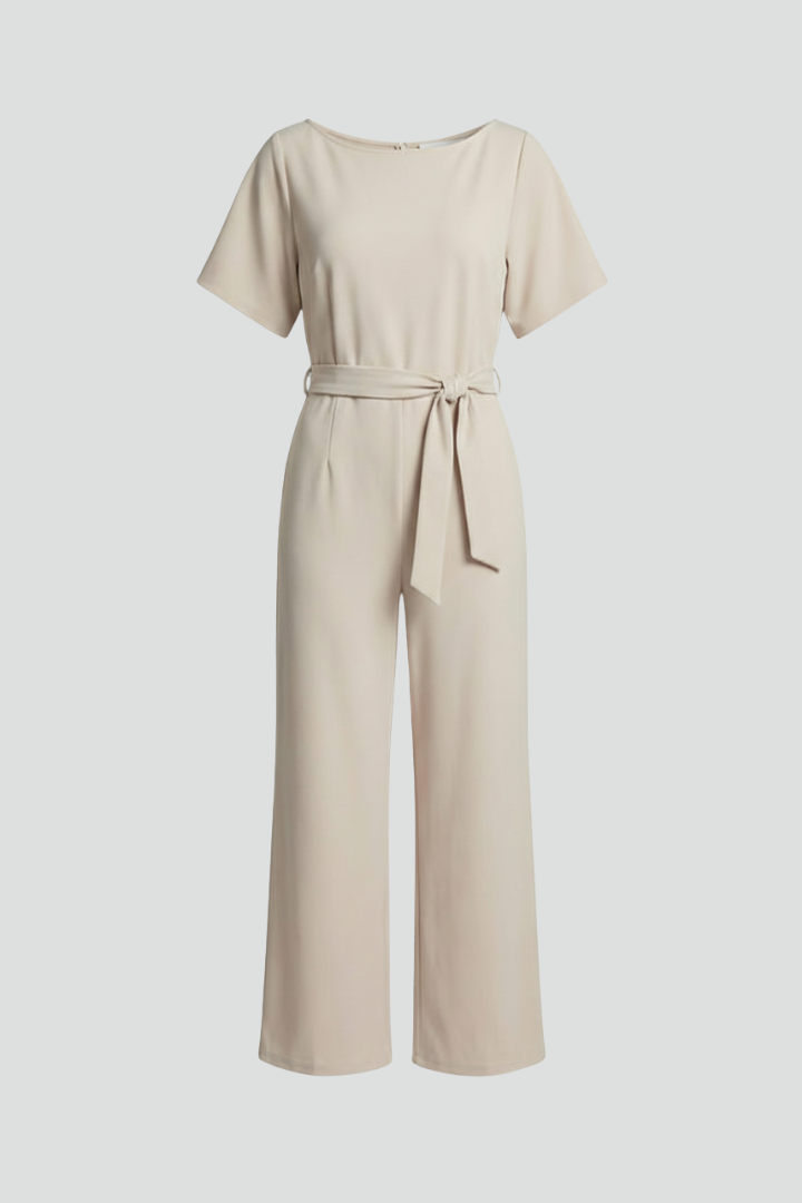 Women’s Jumpsuit with Round Neckline and Waist Tie