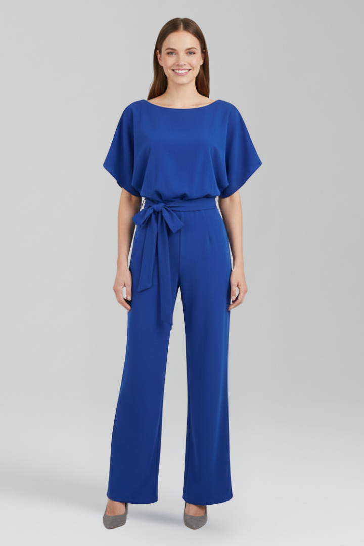 Women’s Jumpsuit with Round Neckline and Waist Tie