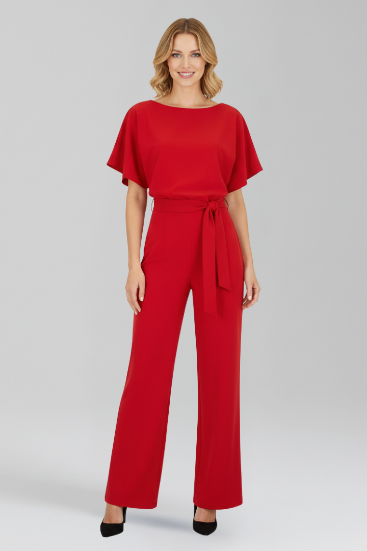 Women’s Jumpsuit with Round Neckline and Waist Tie