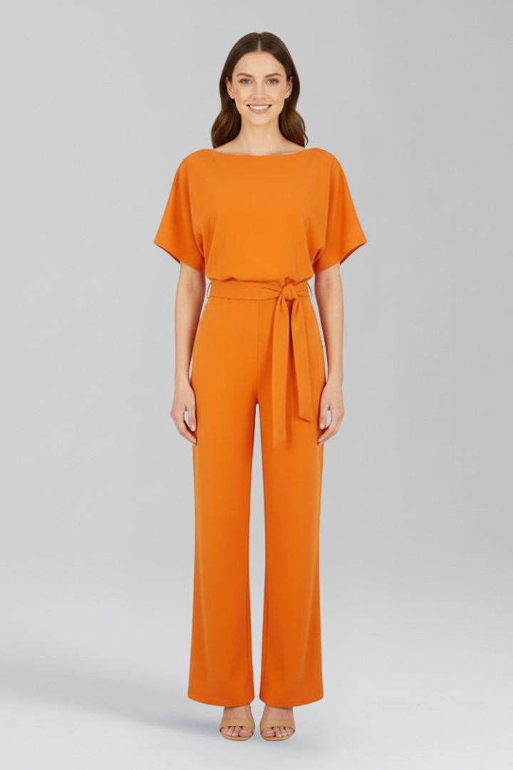 Women’s Jumpsuit with Round Neckline and Waist Tie