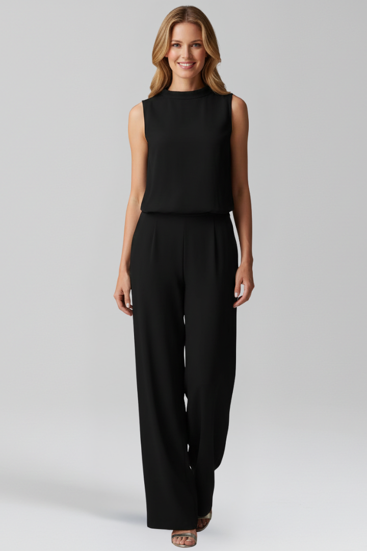 Women’s Jumpsuit with Round Neckline and Wide Legs