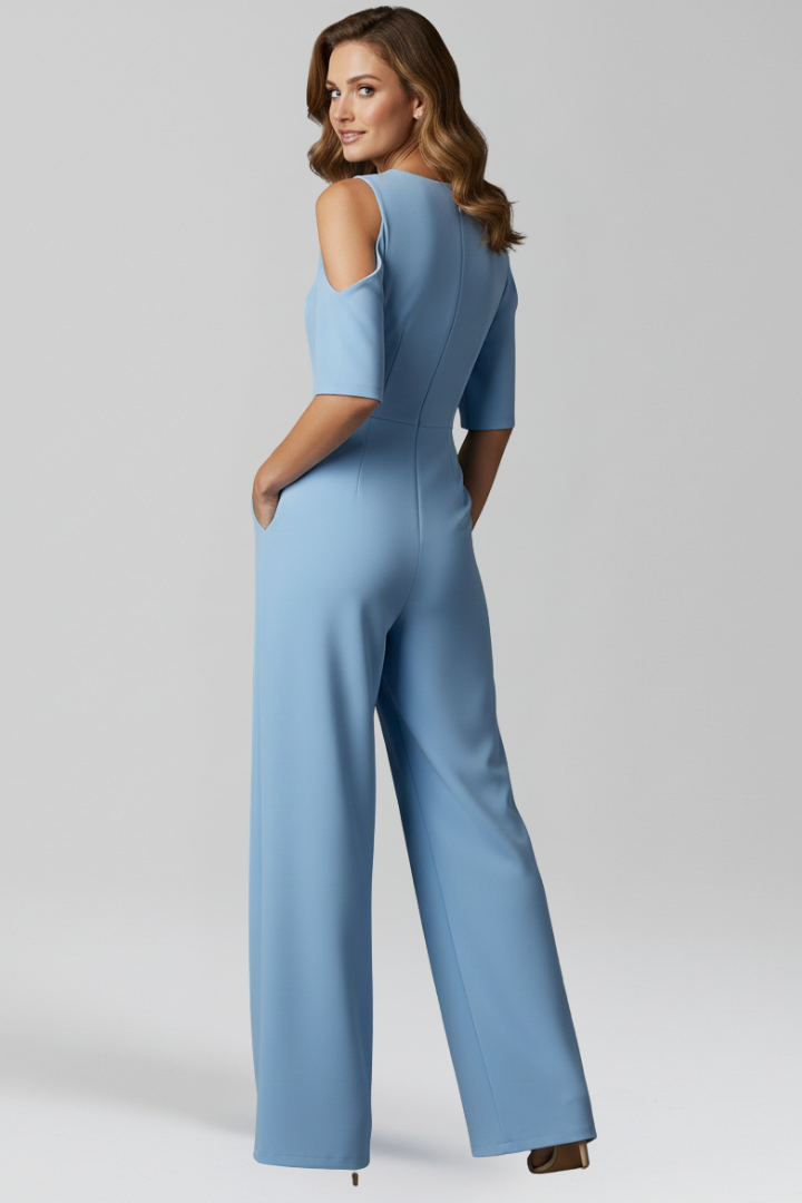 Women’s Jumpsuit with Round Neckline and Wide Legs