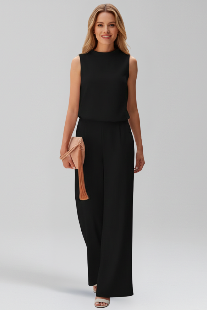 Women’s Jumpsuit with Round Neckline and Wide Legs