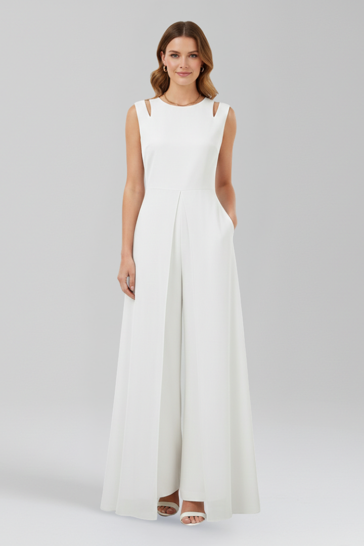 Women’s Jumpsuit with Round Neckline and Wide Legs