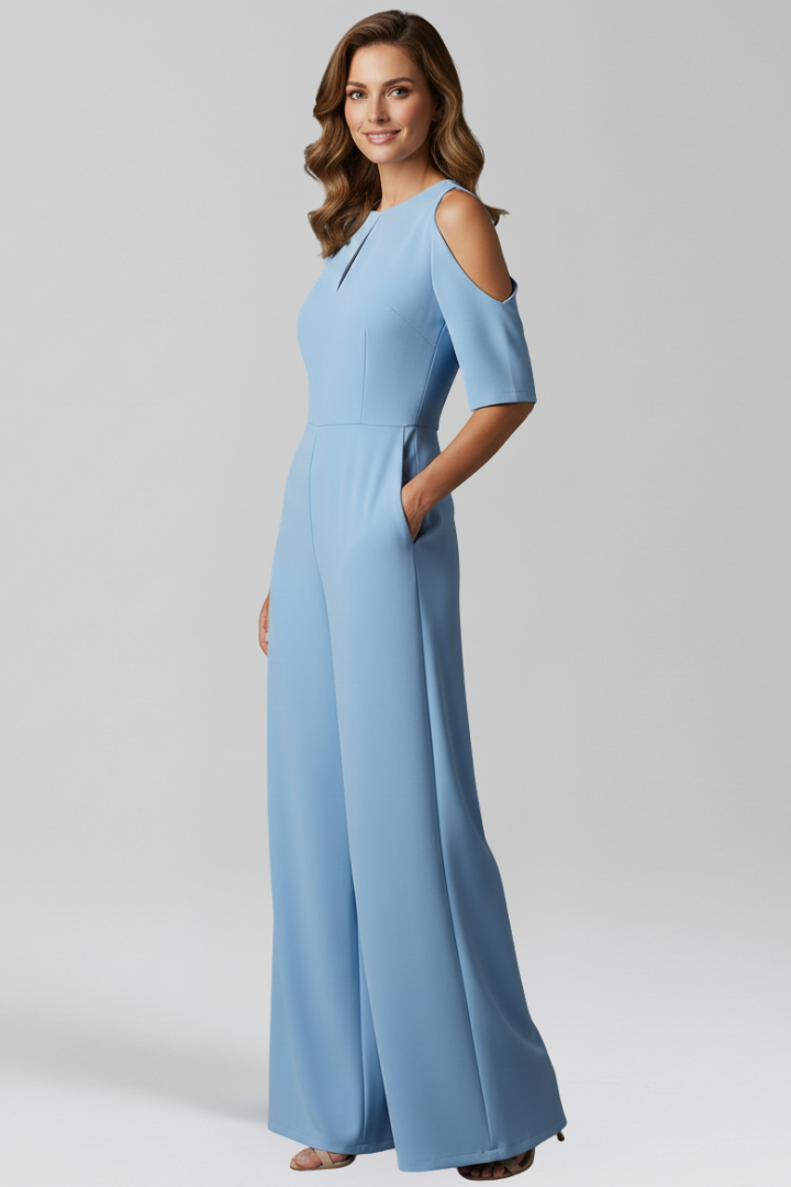 Women’s Jumpsuit with Round Neckline and Wide Legs