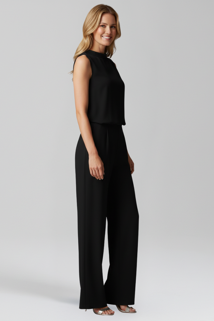 Women’s Jumpsuit with Round Neckline and Wide Legs