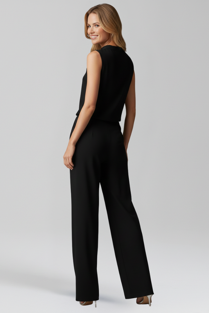 Women’s Jumpsuit with Round Neckline and Wide Legs