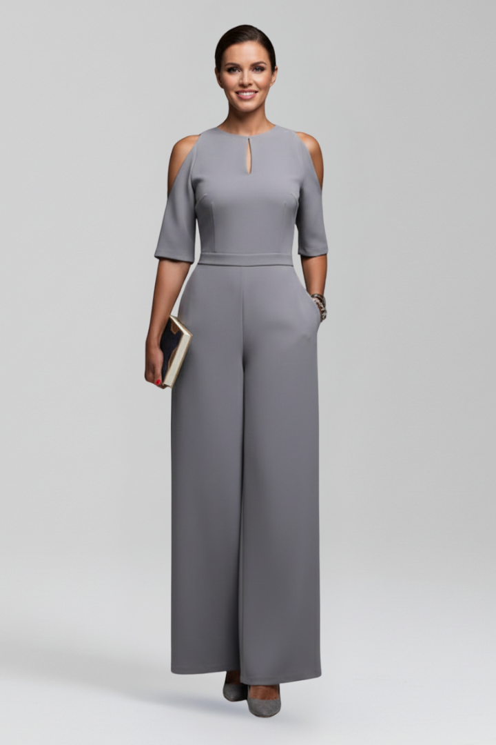 Women’s Jumpsuit with Round Neckline and Wide Legs