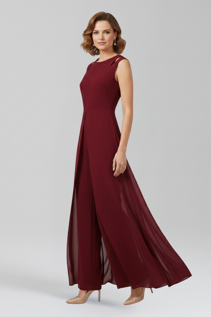 Women’s Jumpsuit with Round Neckline and Wide Legs