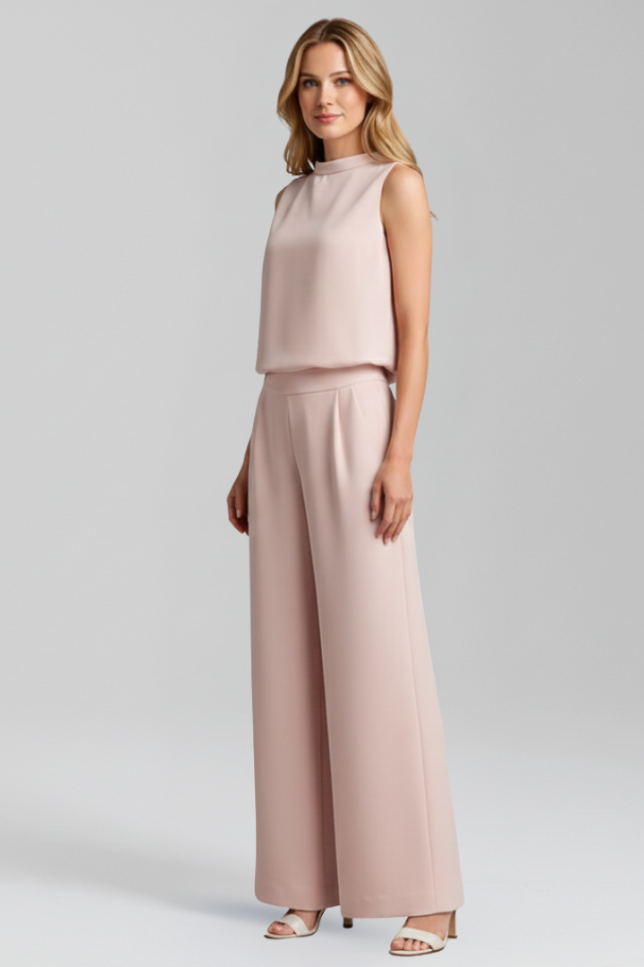 Women’s Jumpsuit with Round Neckline and Wide Legs