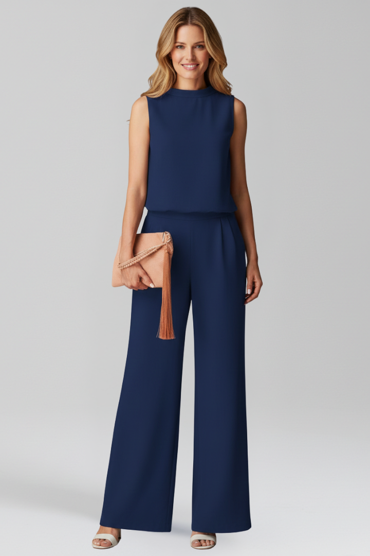 Women’s Jumpsuit with Round Neckline and Wide Legs