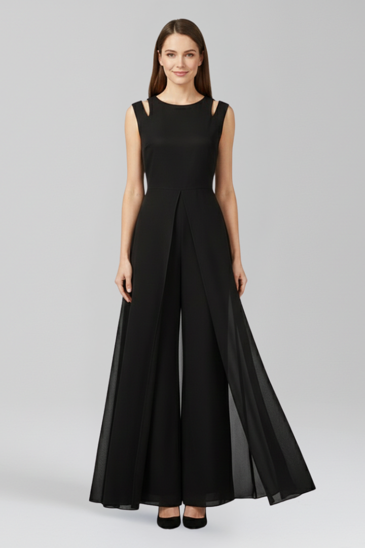 Women’s Jumpsuit with Round Neckline and Wide Legs